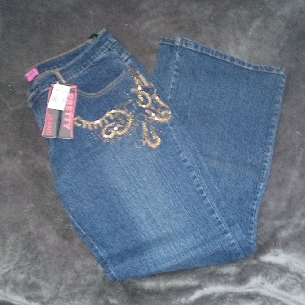 Pretty Jeans dark blue jeans with gold detail size 17/18